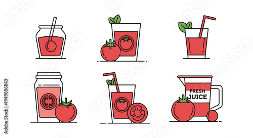 Fresh Tomato Juice Line art clean vivid abstract illustration