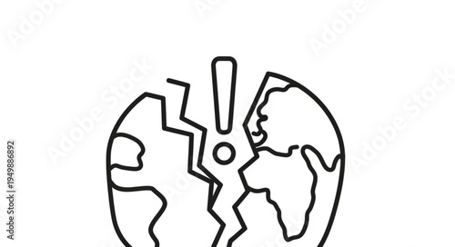 Cracked Earth Globe with Exclamation Mark Symbol.