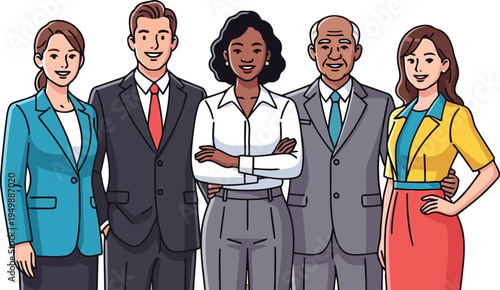 Diverse corporate business team flat vector illustration