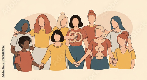 Diverse group of women standing together in solidarity.