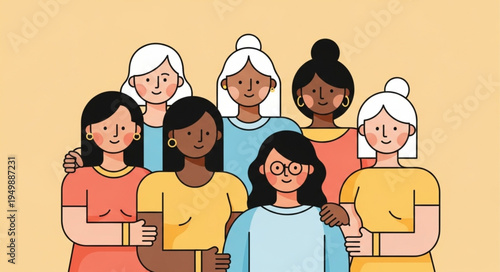 Diverse group of women standing together in unity and friendship.