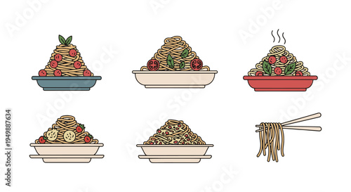 Gourmet Pasta Line art vector clean vibrant abstract color illustration