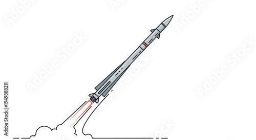 Detailed illustration of a rocket launching into space with exhaust fumes.