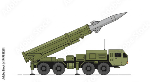 Mobile Missile Launcher Ready for Deployment on White Background.