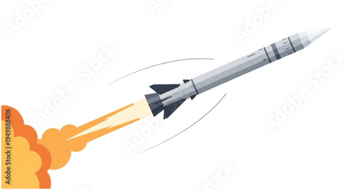 Rocket Launching into Space with Flames and Smoke.