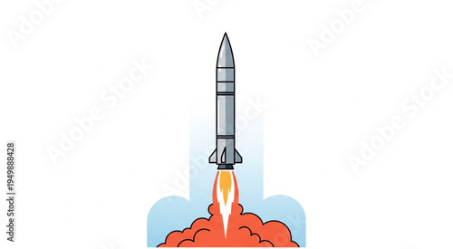 Illustration of a Rocket Launching into Space with Flames.