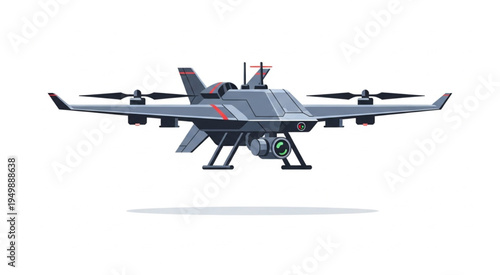 Futuristic Military Drone with Quadcopter and Fixed-Wing Design.