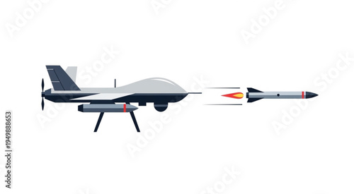 Drone launching missile, modern military technology, unmanned aerial vehicle.
