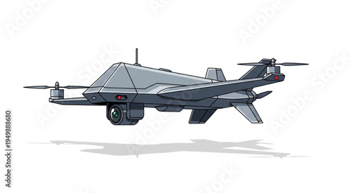 Illustration of a Gray Military Drone with Advanced Technology.