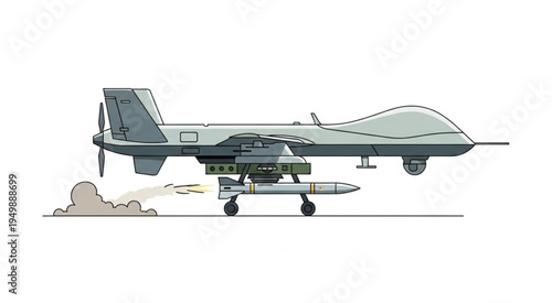 Illustration of a Military Drone Launching a Missile.