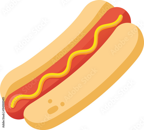 Hot Dog with Mustard Cartoon Illustration sausage condiment