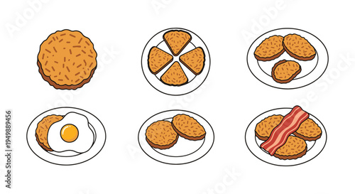 Hash Brown Plate Line art modern pastel abstract color vector