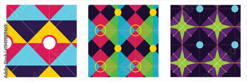 Colorful Geometric Seamless Pattern Set, Abstract Modern Shapes Decorative Background Collection.