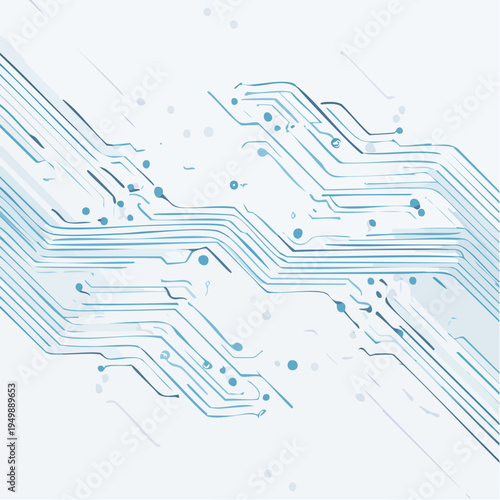 Abstract blue circuit board pattern with technological lines and dots representing innovation