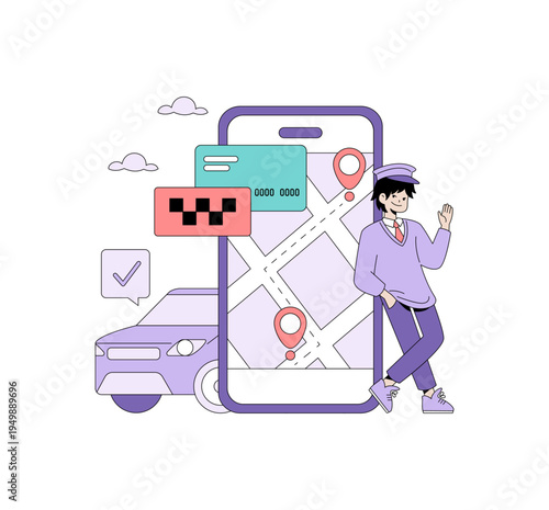 Taxi Driver Using Smartphone App Vector Illustration