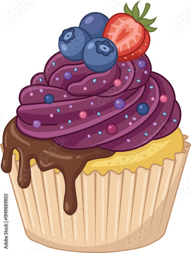 Sweet Cupcake with Berries and Cream Frosting Delicious Dessert Design