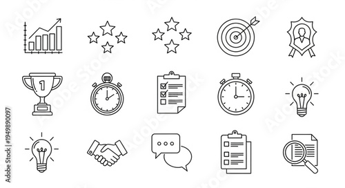 Collection of Business and Success Related Icons in Sketch Style.
