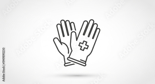 Medical Gloves Icon With Plus Symbol Line Art.