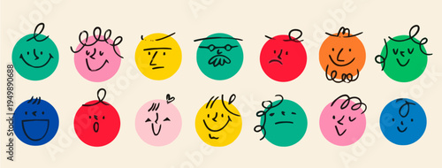 Colorful cartoon style vector set of smiling Easter eggs icons for kids and fun design collection