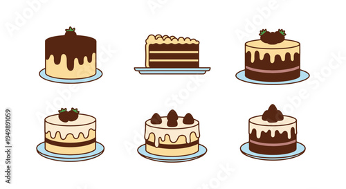 Homemade Cakes Line art vector digital abstract colorful