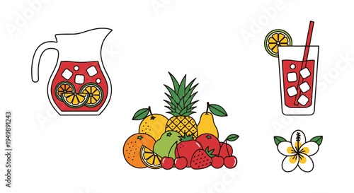 Fruit Punch Juice Line art modern blended abstract color vector