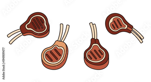 Grilled Lamb Chop Line art bold abstract color illustration
