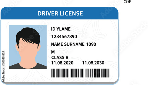 Generic Driver License Template Illustration Featuring Identity Card With Placeholder Photo Barcode And Personal Data For Identity Verification And Security