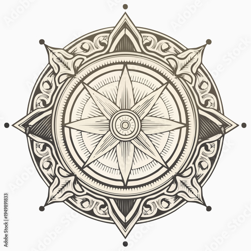 Elaborate Vintage Compass Rose Design with Detailed Ornate Patterns for Navigation and Exploration