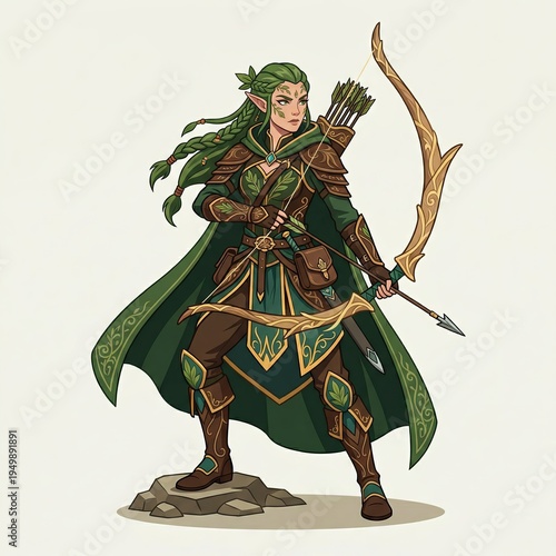 Female Fantasy Archer with Green Hair.