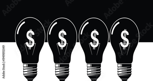 Money Making Ideas Concept Featuring Four Light Bulbs With Dollar Signs Representing Business Innovation Financial Growth Investment Strategy And Creative Thinking