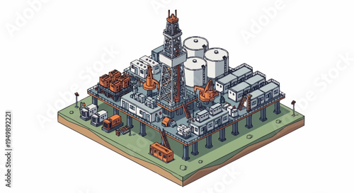 Industrial factory complex with machinery.