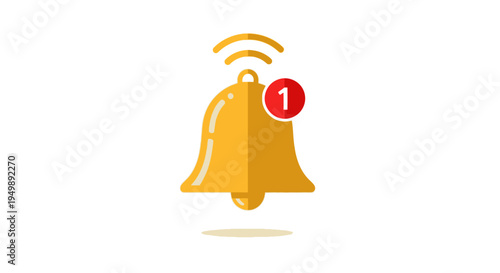 Notification Bell Icon with One Alert, Digital Communication Concept