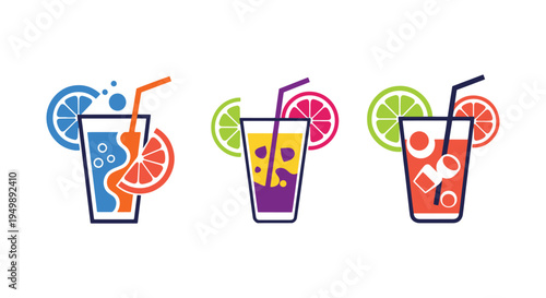 Fusion Beverage Line art minimal digital abstract color illustration