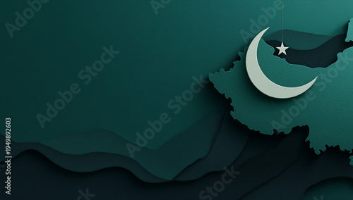 background for pakistan flag with dark green color and a half moon