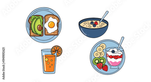 Healthy Breakfast Plate Line vibrant abstract color vector