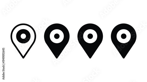 Location pin map marker icons, collection of navigation and GPS symbols for maps, travel, and digital location services