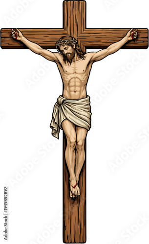 Crucifix Jesus Christ On Wooden Cross Illustration
