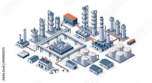 Industrial factory complex with multiple buildings.
