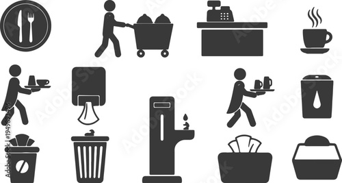Collection of icons representing various food and beverage service activities