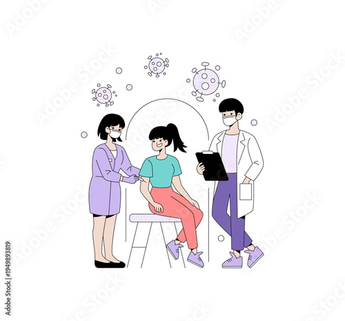 Healthcare Professionals Administering Vaccine Vector Illustration