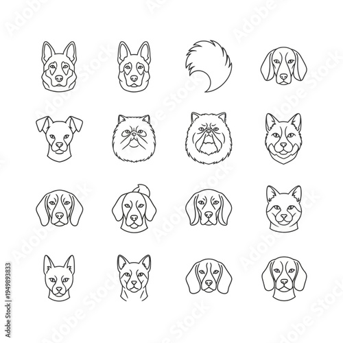 Collection of Dog Breeds Illustrated Faces.