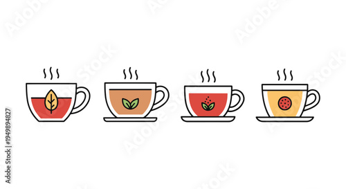 Herbal Tea Cup Line art vector modern bold abstract color illustration