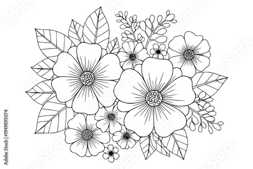Flower Garden Bouquet Vector Illustration Outline for Coloring Book