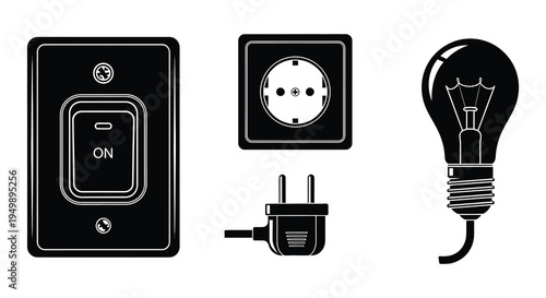Electrical components including a light switch socket bulb and plug