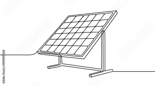 Single continuous line drawing of a modern solar panel on a minimalist stand, symbolizing sustainable energy solution and eco friendly power technology