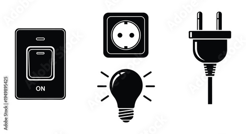 Electrical components including a light switch socket bulb and plug