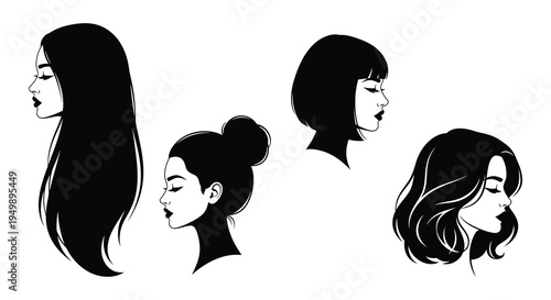 Four black and white portraits of women with varying hairstyles