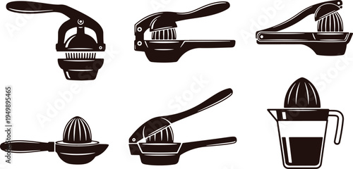Variety of citrus juicers and a pitcher for fresh lemon juice preparation