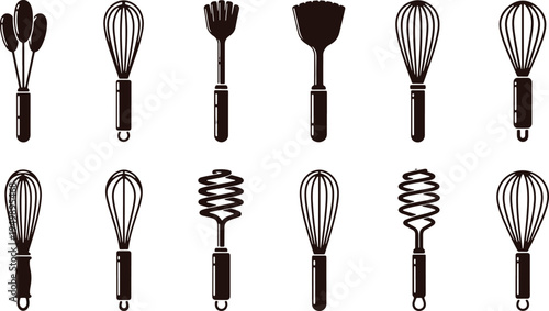 Assorted baking tools and kitchen utensils for culinary use