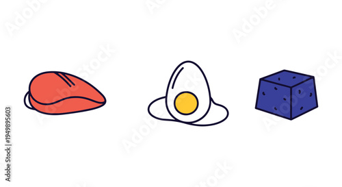 High Protein Food Line art minimal abstract vibrant color illustration